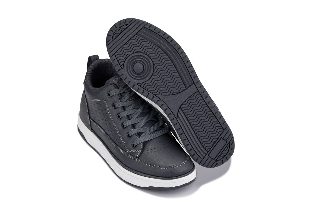 CALTO - Q273  - 2 Inches Taller (Cement Grey) -Elevated Leatherette Micro-Perforated Sneakers - WonderingCloth