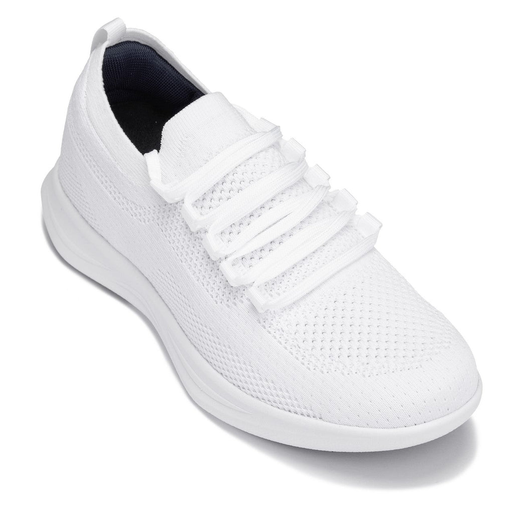 CALTO - QA061 - 2.4 Inches Taller (White/White Sole) - Lightweight Knitted Sneakers - WonderingCloth
