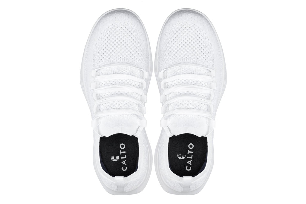 CALTO - QA061 - 2.4 Inches Taller (White/White Sole) - Lightweight Knitted Sneakers - WonderingCloth