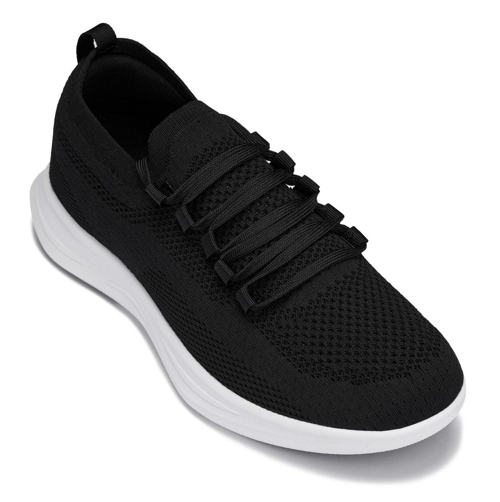 CALTO - QA062 - 2.4 Inches Taller (Black/White Sole) - Lightweight Knitted Sneakers - WonderingCloth