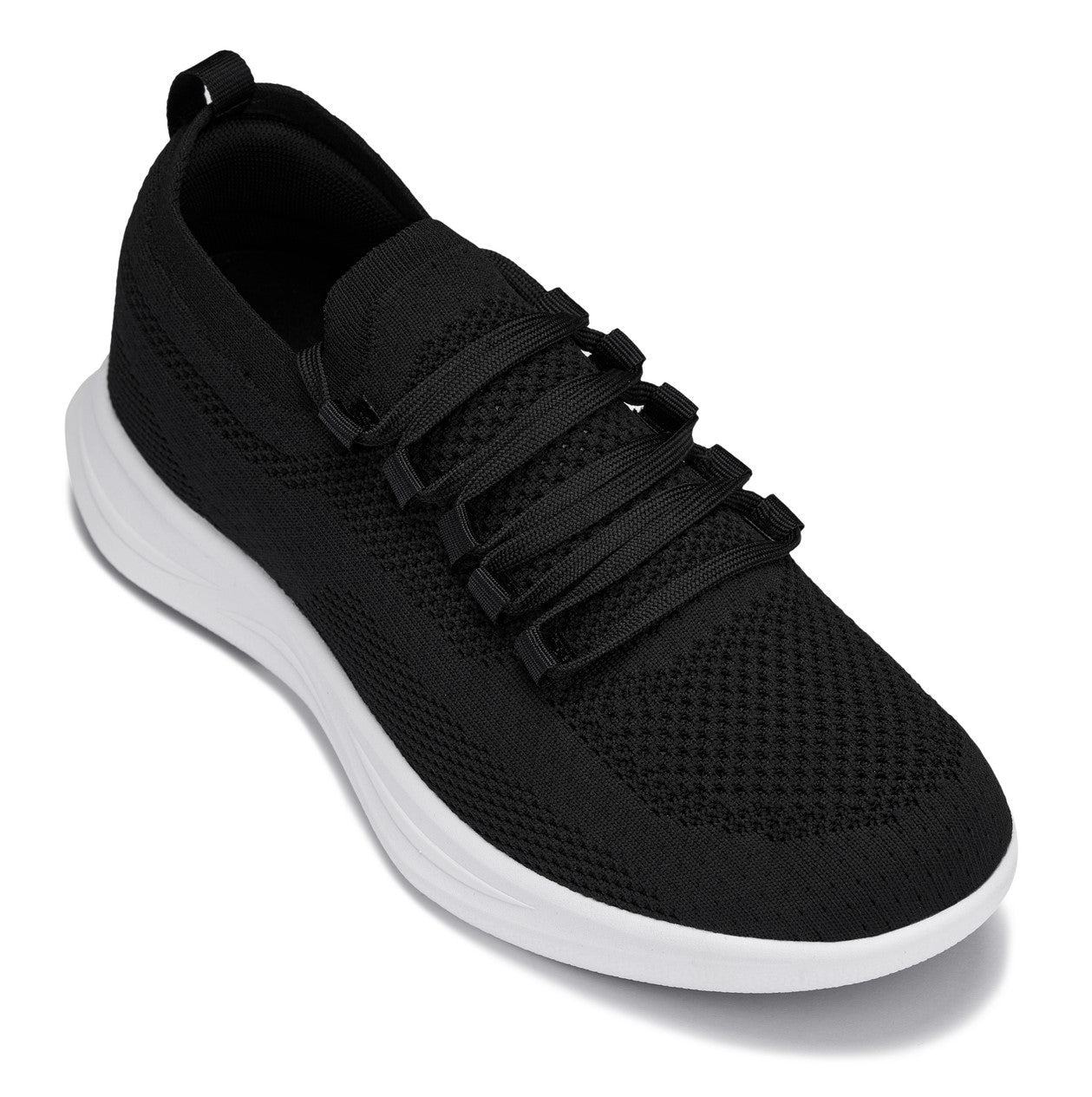 CALTO - QA062 - 2.4 Inches Taller (Black/White Sole) - Lightweight Knitted Sneakers - WonderingCloth