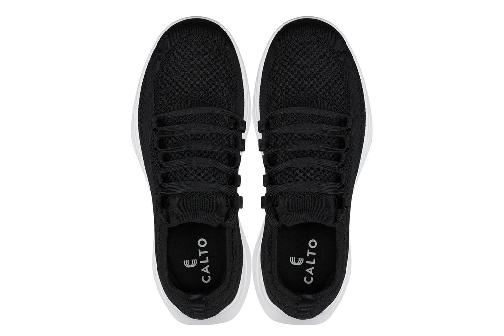 CALTO - QA062 - 2.4 Inches Taller (Black/White Sole) - Lightweight Knitted Sneakers - WonderingCloth