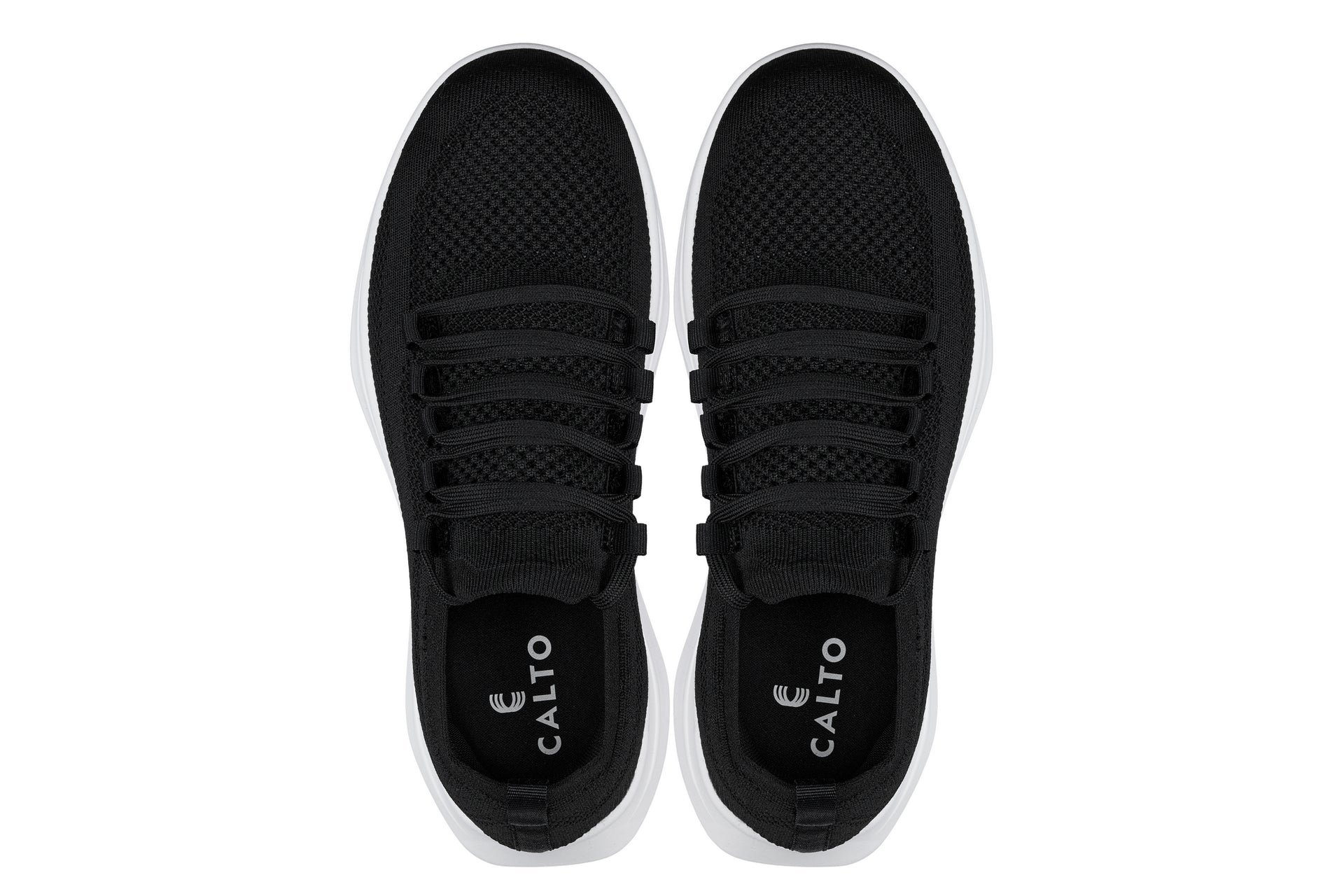 CALTO - QA062 - 2.4 Inches Taller (Black/White Sole) - Lightweight Knitted Sneakers - WonderingCloth