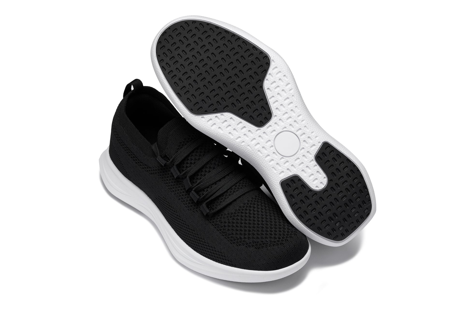 CALTO - QA062 - 2.4 Inches Taller (Black/White Sole) - Lightweight Knitted Sneakers - WonderingCloth