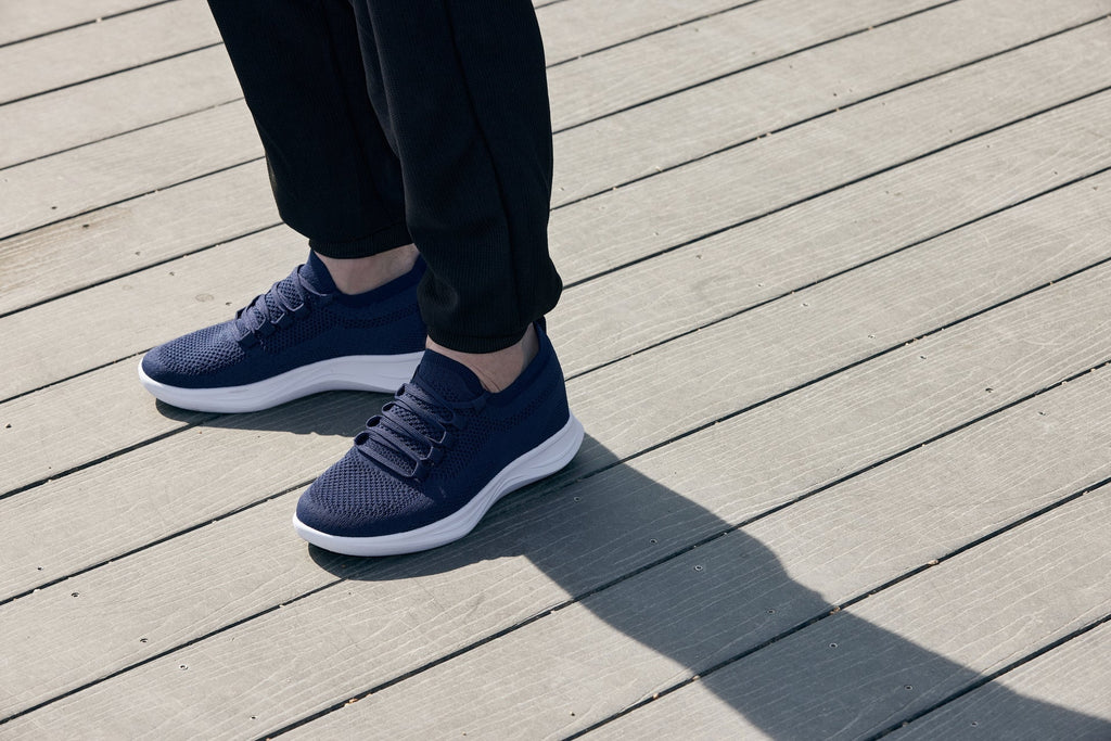 CALTO - QA063 - 2.4 Inches Taller (Navy/White Sole) - Lightweight Knitted Sneakers - WonderingCloth