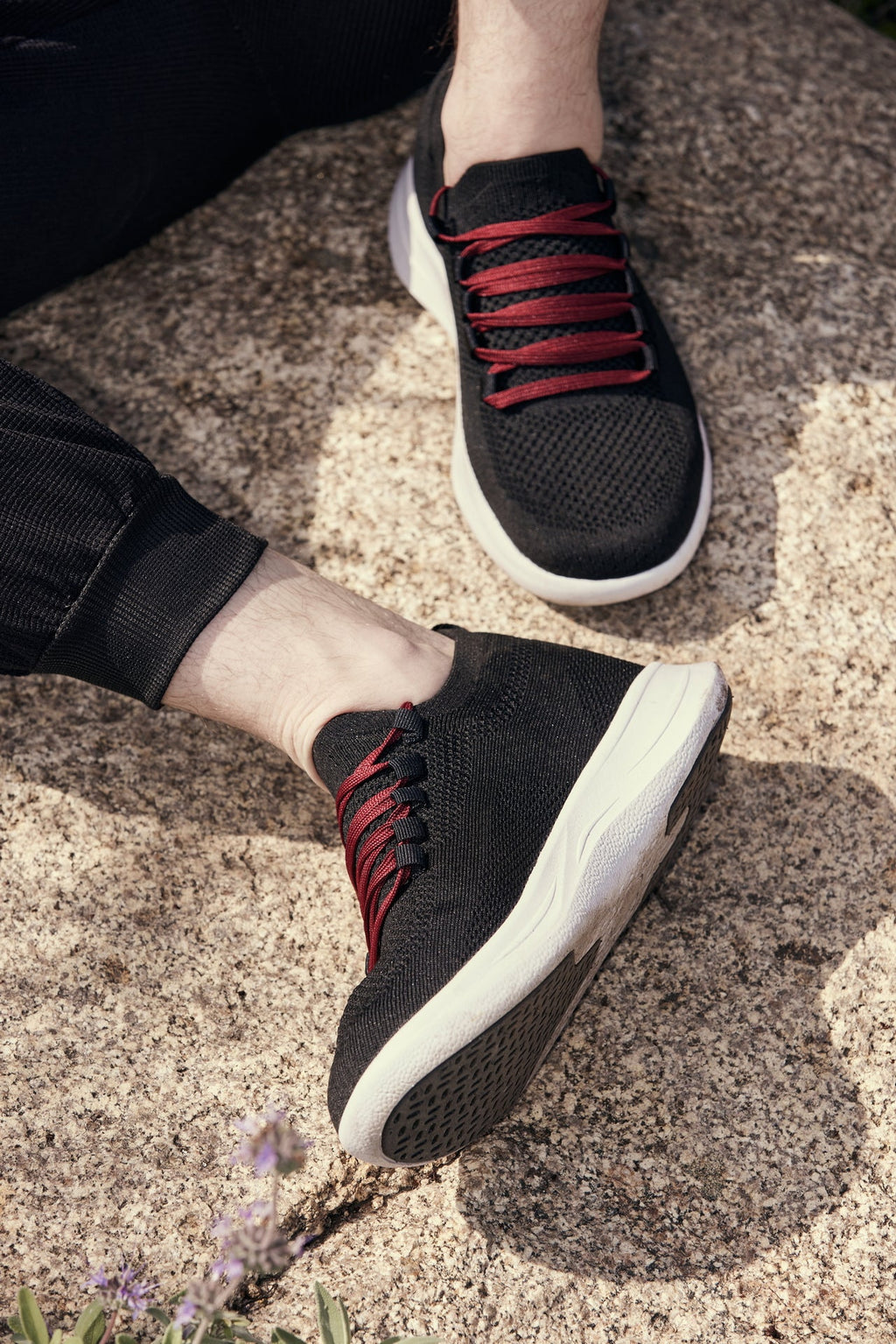 CALTO - QA064 - 2.4 Inches Taller (Black/Red/White Sole) - Lightweight Knitted Sneakers - WonderingCloth