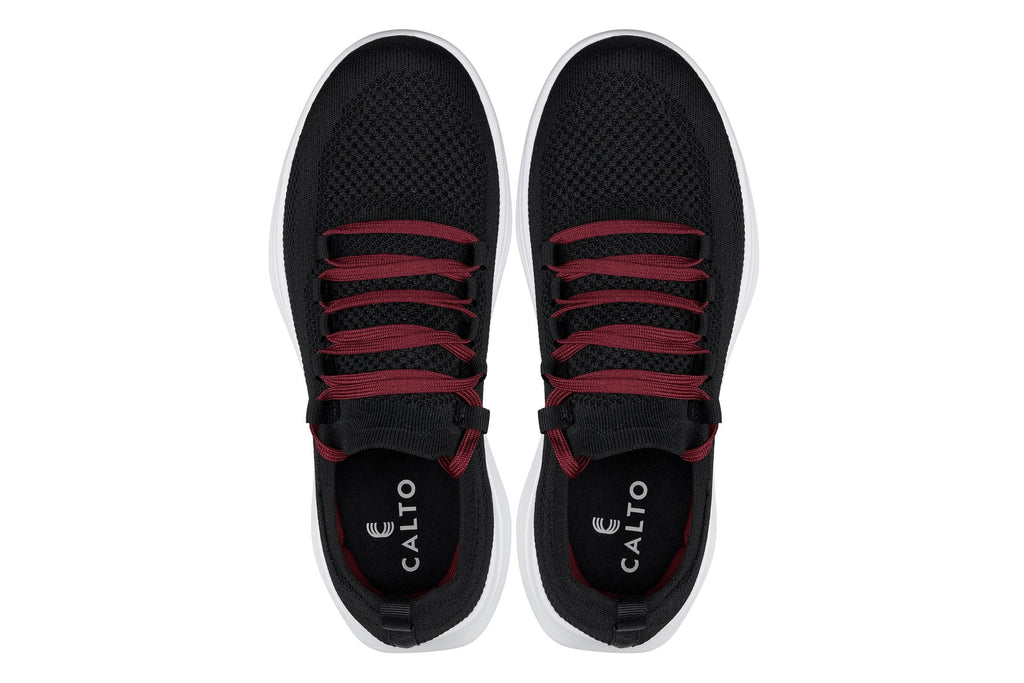 CALTO - QA064 - 2.4 Inches Taller (Black/Red/White Sole) - Lightweight Knitted Sneakers - WonderingCloth