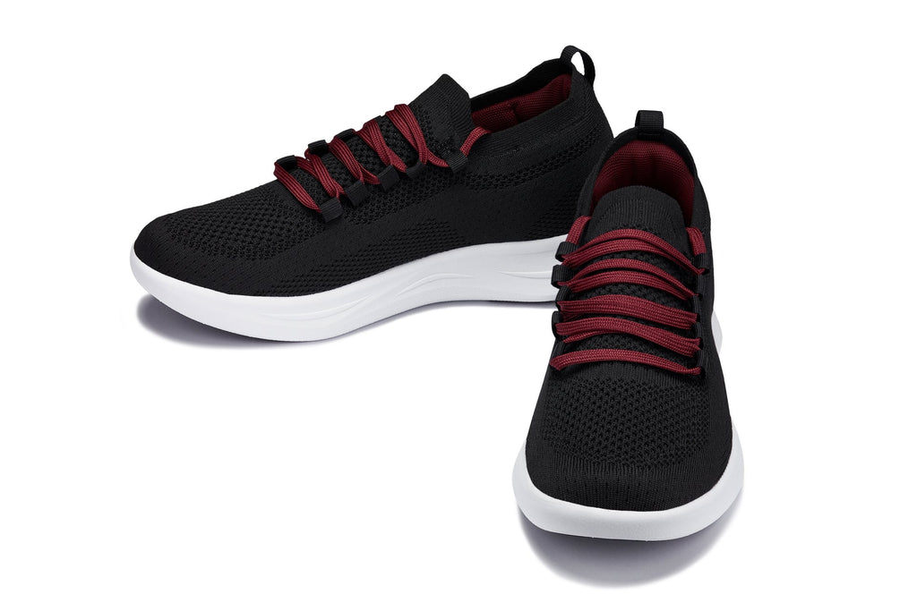CALTO - QA064 - 2.4 Inches Taller (Black/Red/White Sole) - Lightweight Knitted Sneakers - WonderingCloth