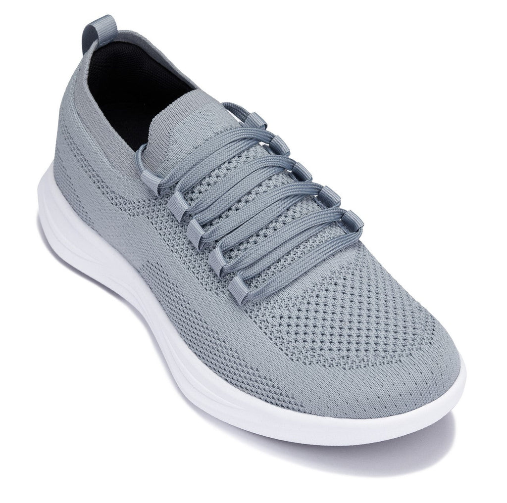 CALTO - QA065 - 2.4 Inches Taller (Grey/White Sole) - Lightweight Knitted Sneakers - WonderingCloth