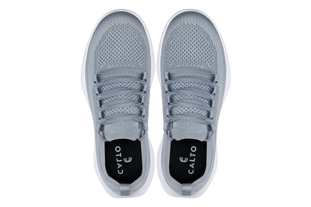 CALTO - QA065 - 2.4 Inches Taller (Grey/White Sole) - Lightweight Knitted Sneakers - WonderingCloth