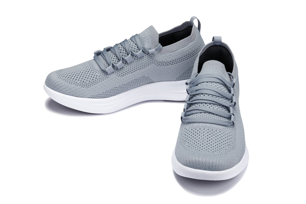 CALTO - QA065 - 2.4 Inches Taller (Grey/White Sole) - Lightweight Knitted Sneakers - WonderingCloth
