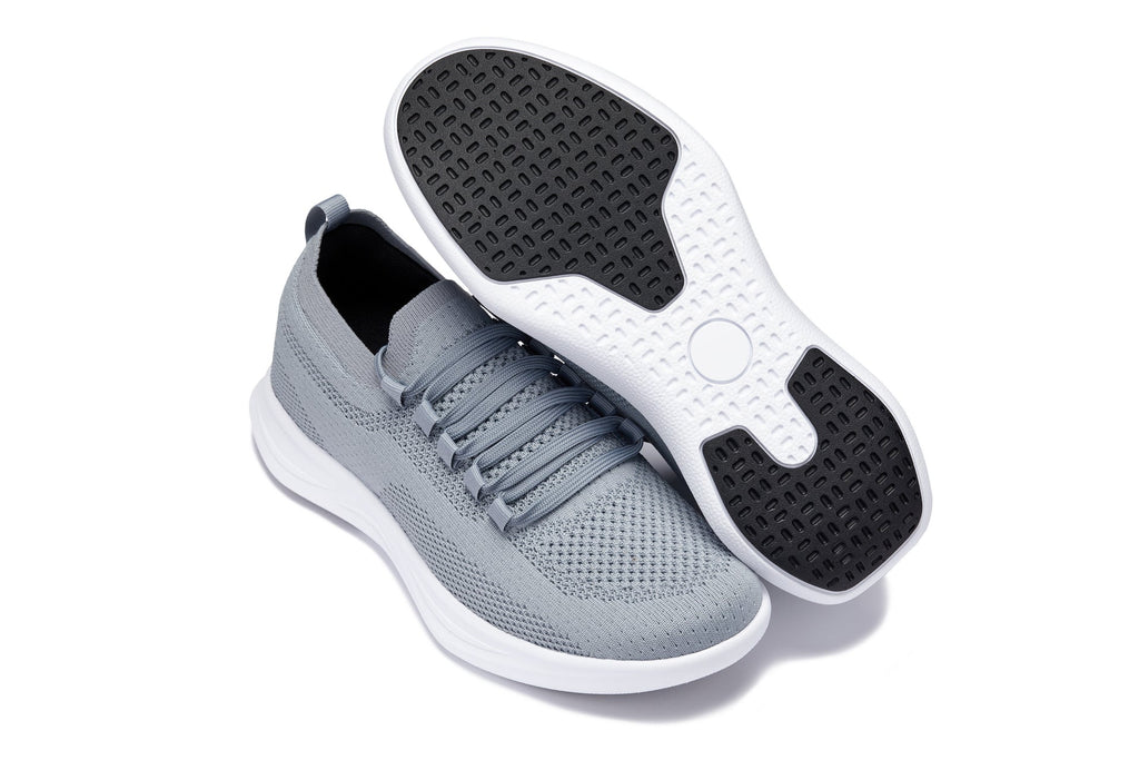 CALTO - QA065 - 2.4 Inches Taller (Grey/White Sole) - Lightweight Knitted Sneakers - WonderingCloth