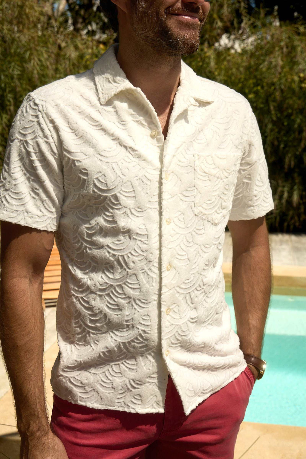 Mariner Terry Camp Collar Shirt - Brilliant White - WonderingCloth