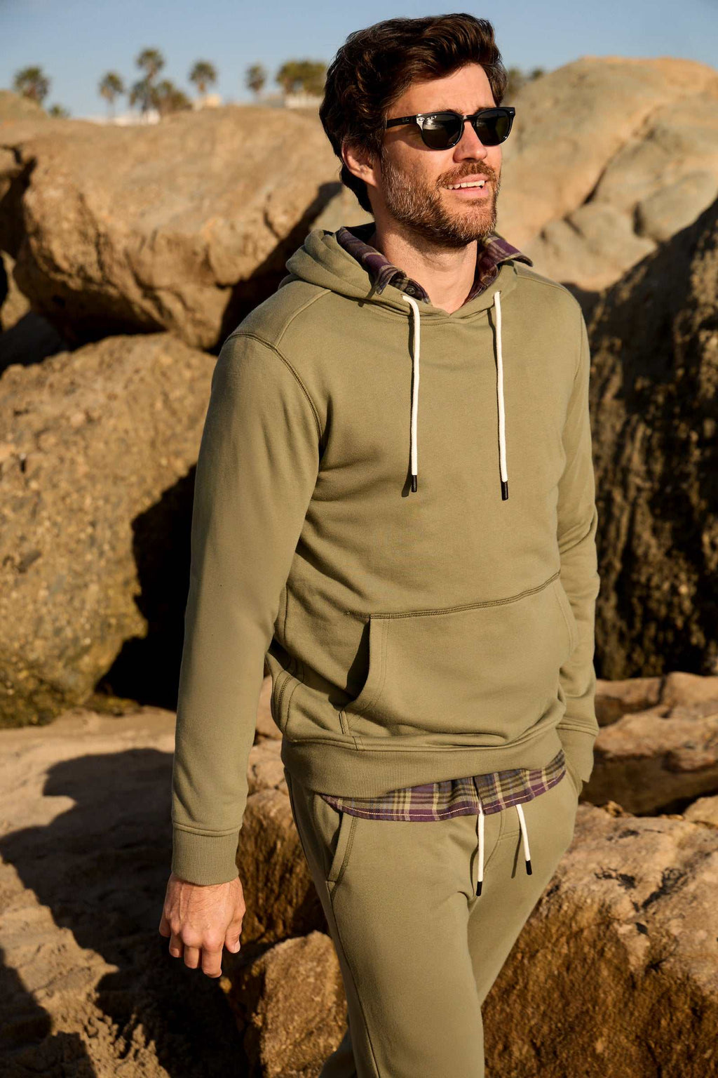 Marine French Terry Hoodie - Lichen Green - WonderingCloth