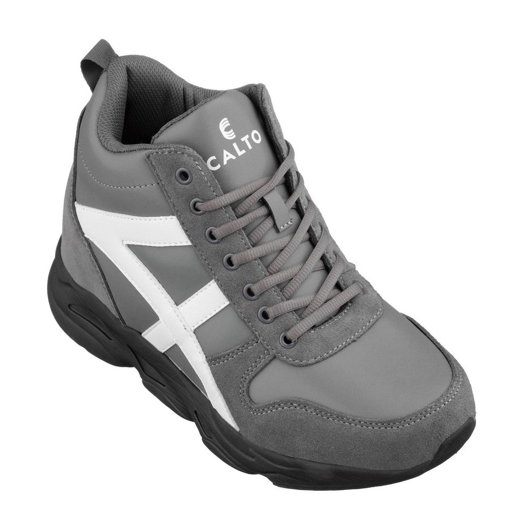 CALTO - S22781 - 3.6 Inches Taller (Grey/White) - Hiking Style Boots - WonderingCloth