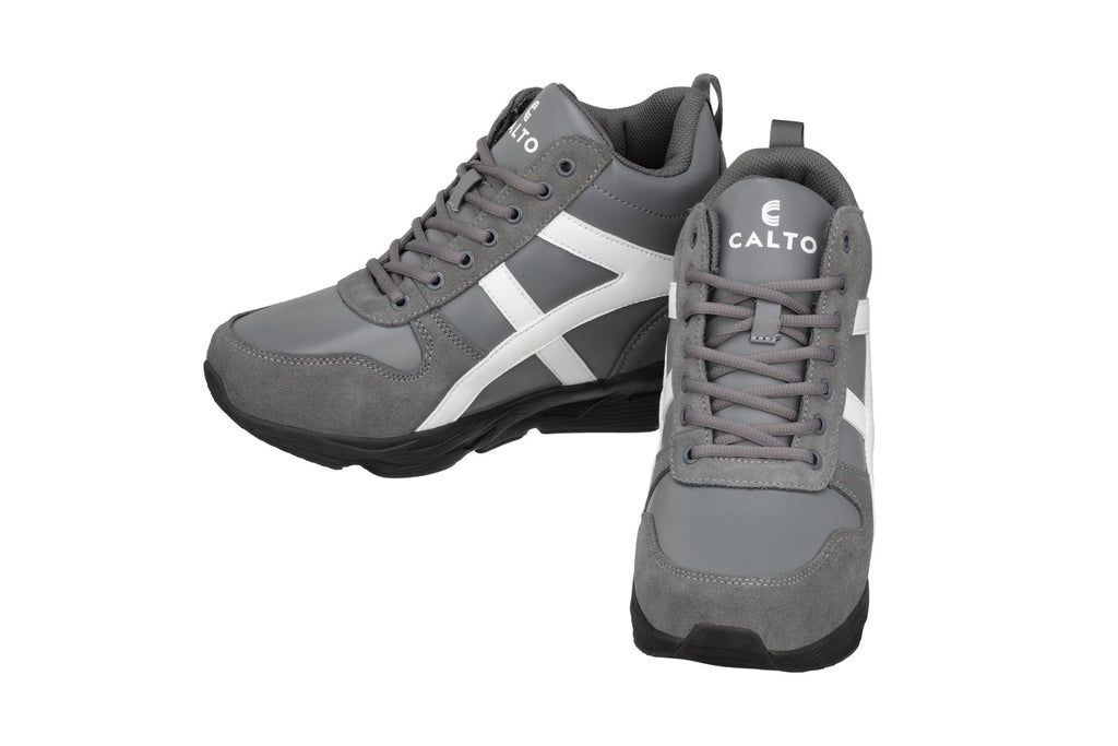 CALTO - S22781 - 3.6 Inches Taller (Grey/White) - Hiking Style Boots - WonderingCloth