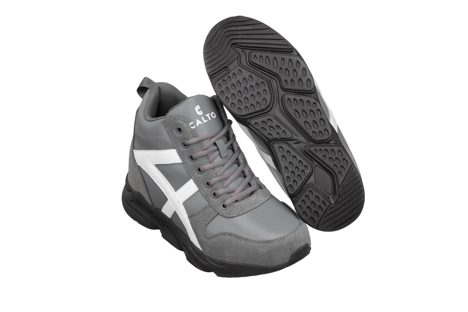 CALTO - S22781 - 3.6 Inches Taller (Grey/White) - Hiking Style Boots - WonderingCloth