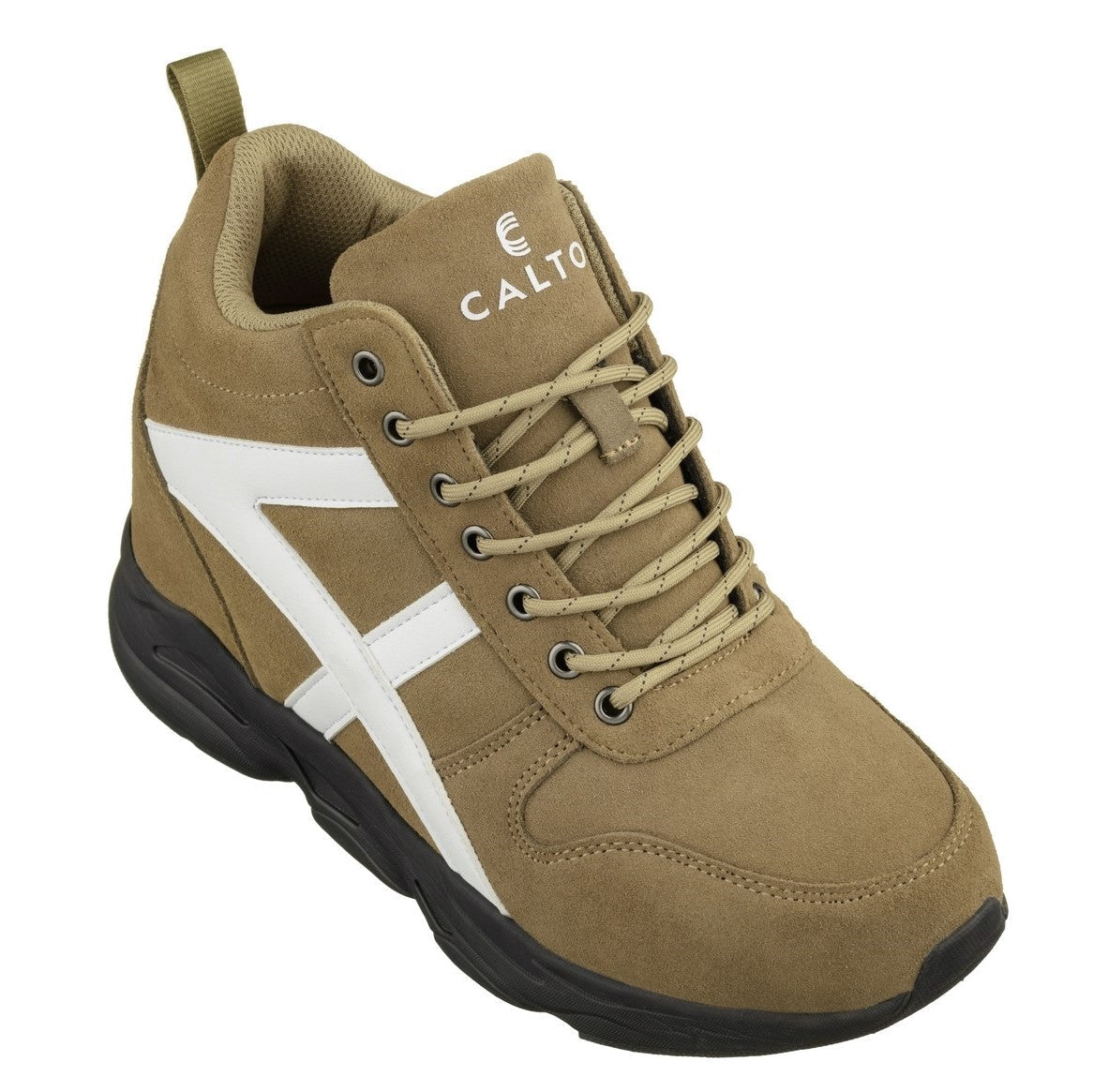 CALTO - S22782 - 3.6 Inches Taller (Khaki/White) - Hiking Style Boots - WonderingCloth