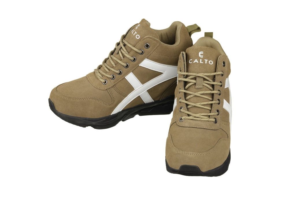 CALTO - S22782 - 3.6 Inches Taller (Khaki/White) - Hiking Style Boots - WonderingCloth