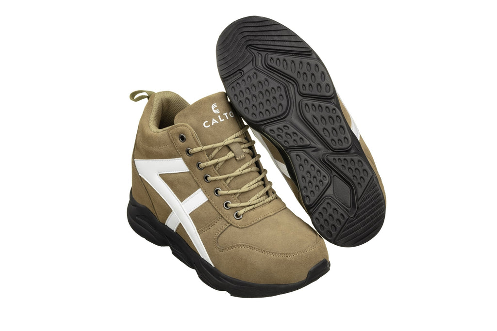 CALTO - S22782 - 3.6 Inches Taller (Khaki/White) - Hiking Style Boots - WonderingCloth
