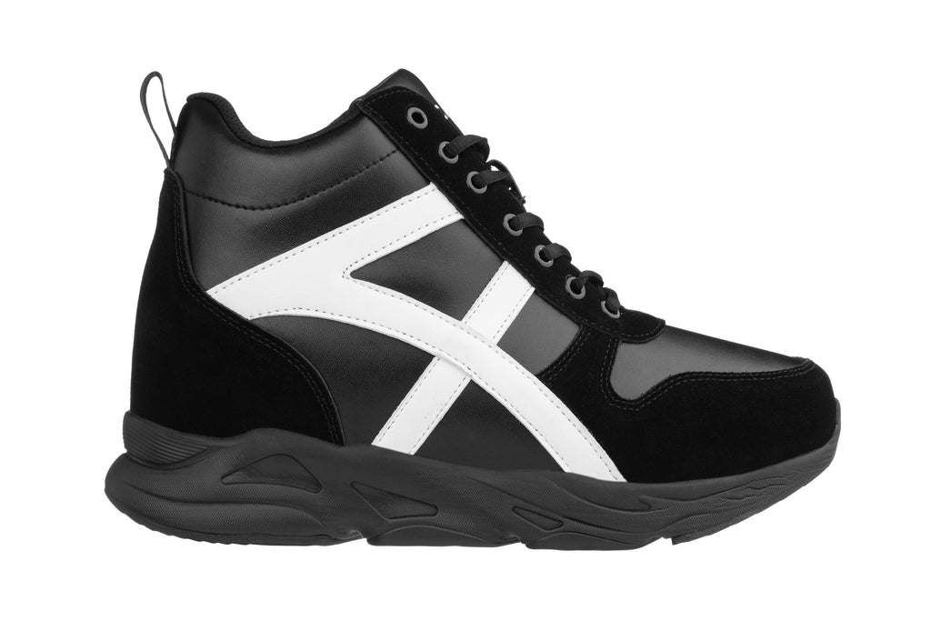 CALTO - S22783 - 3.6 Inches Taller (Black/White) - Hiking Style Boots - WonderingCloth