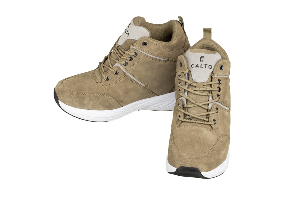 CALTO - S22819 - 3.6 Inches Taller (Khaki/Grey) - High - Top Sneakers - WonderingCloth
