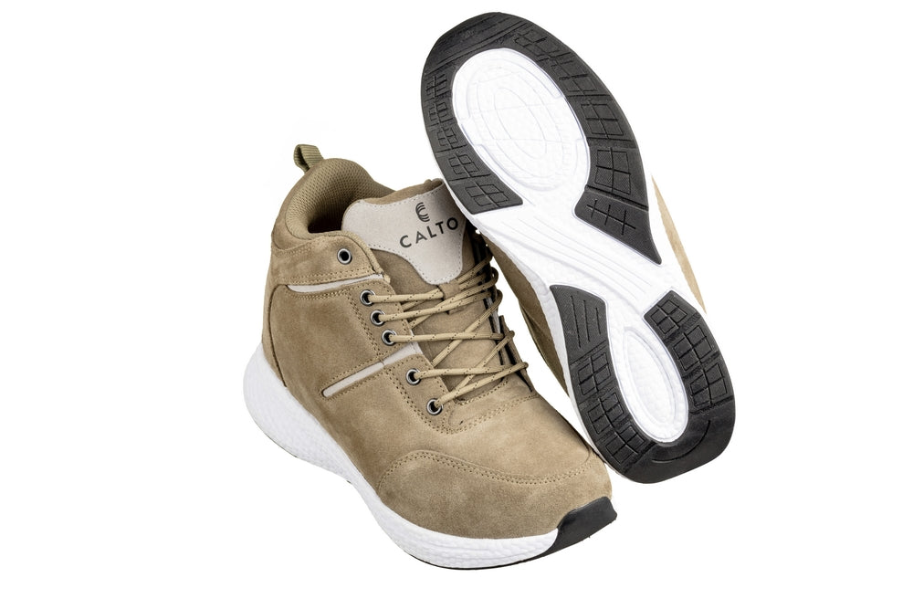 CALTO - S22819 - 3.6 Inches Taller (Khaki/Grey) - High - Top Sneakers - WonderingCloth