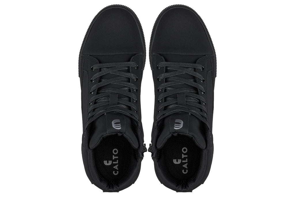 CALTO - S3421 - 2.4 Inches Taller (Black) - Cap Toe High Top Zip-Up Sneaker Boots - WonderingCloth