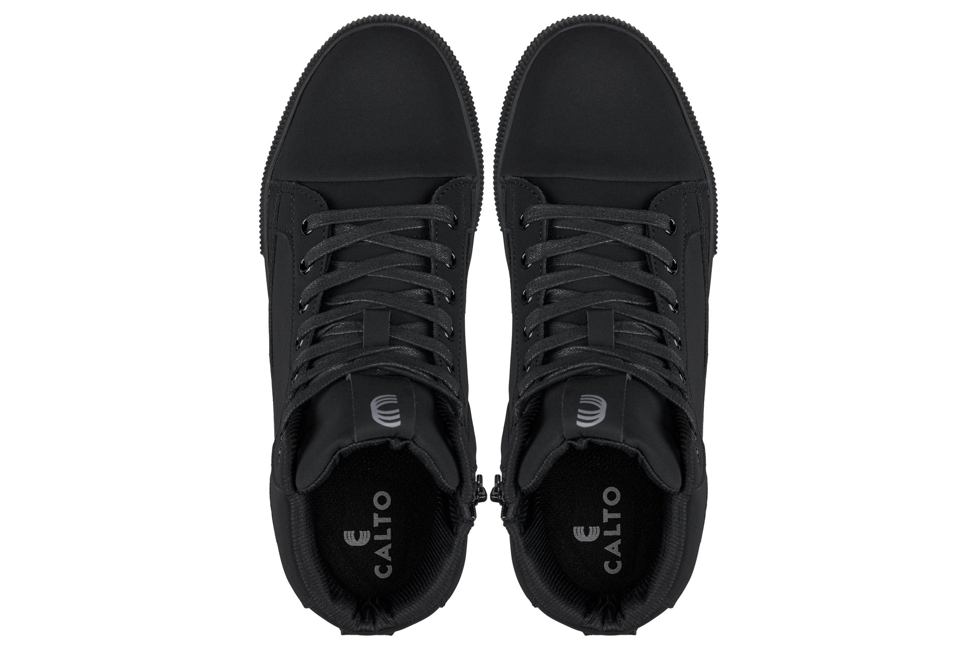 CALTO - S3421 - 2.4 Inches Taller (Black) - Cap Toe High Top Zip-Up Sneaker Boots - WonderingCloth