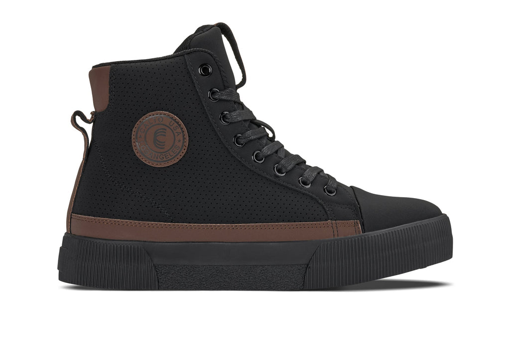 CALTO - S3422 - 2.4 Inches Taller (Black/Coffee Brown) - Cap Toe High Top Zip-Up Sneaker Boots - WonderingCloth