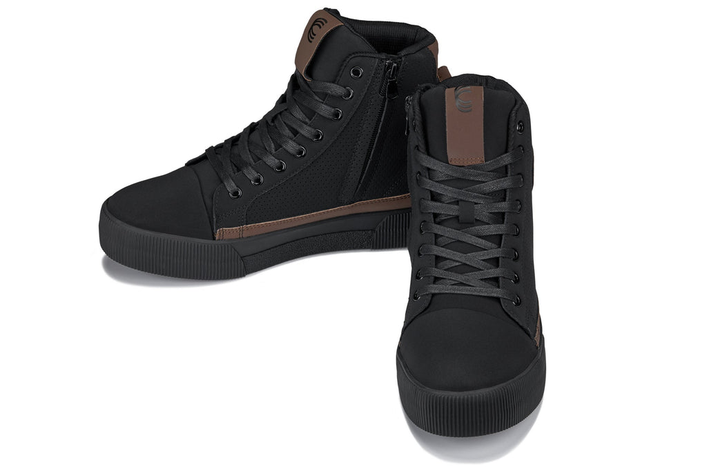 CALTO - S3422 - 2.4 Inches Taller (Black/Coffee Brown) - Cap Toe High Top Zip-Up Sneaker Boots - WonderingCloth