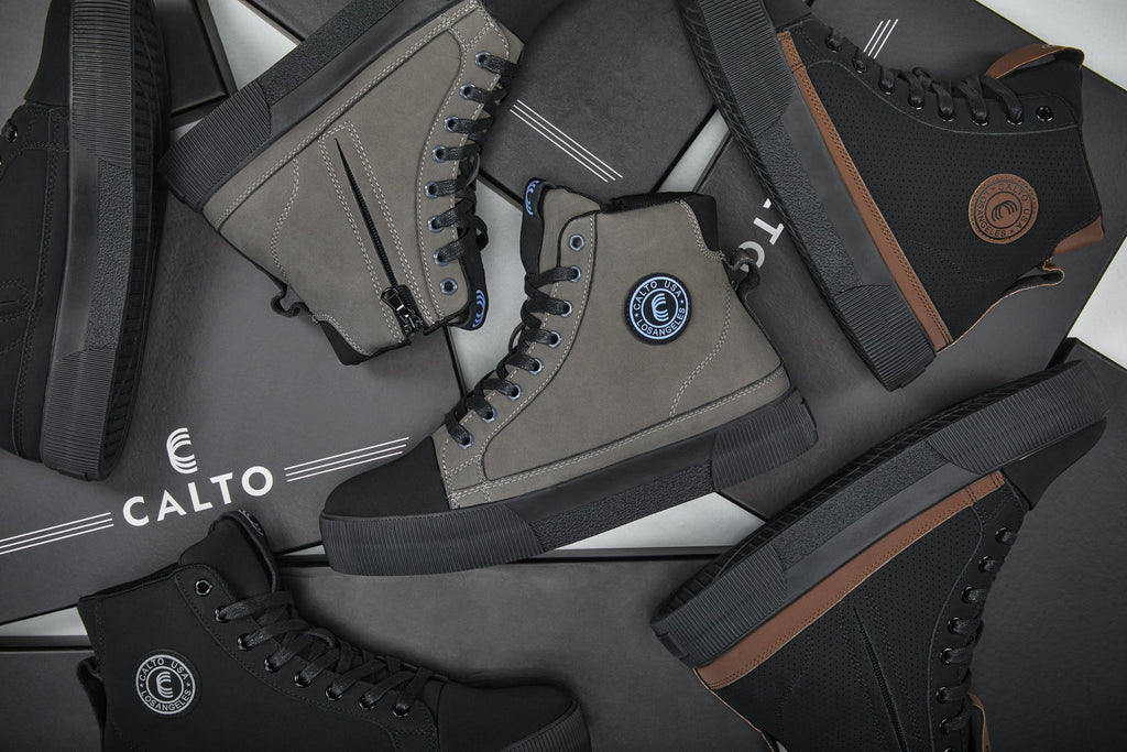 CALTO - S3422 - 2.4 Inches Taller (Black/Coffee Brown) - Cap Toe High Top Zip-Up Sneaker Boots - WonderingCloth