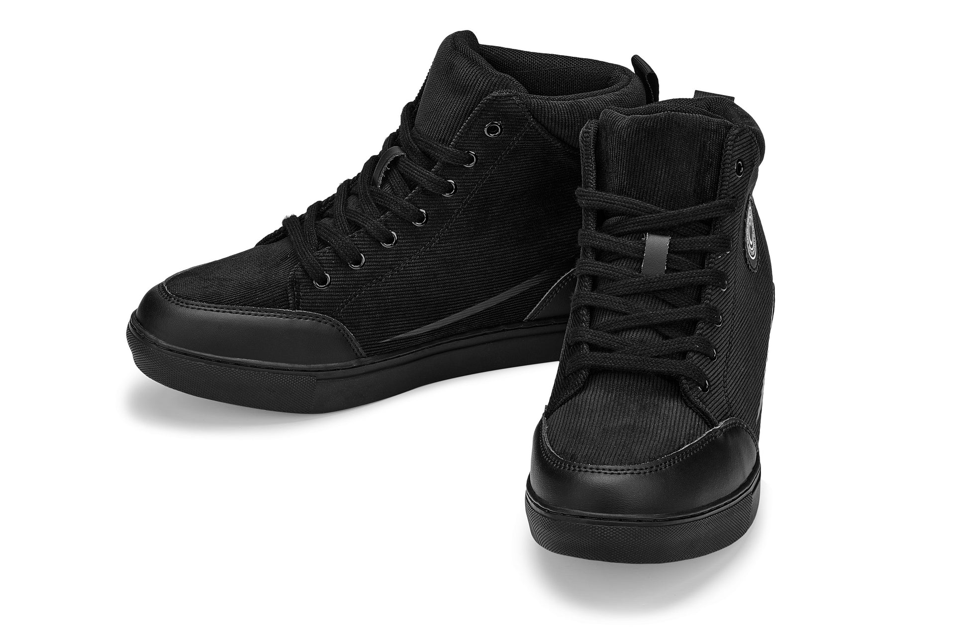CALTO - S4130 - 2.6 Inches Taller (Onyx/Black Sole) - Corduroy Ankle Top Sneak-boot - WonderingCloth