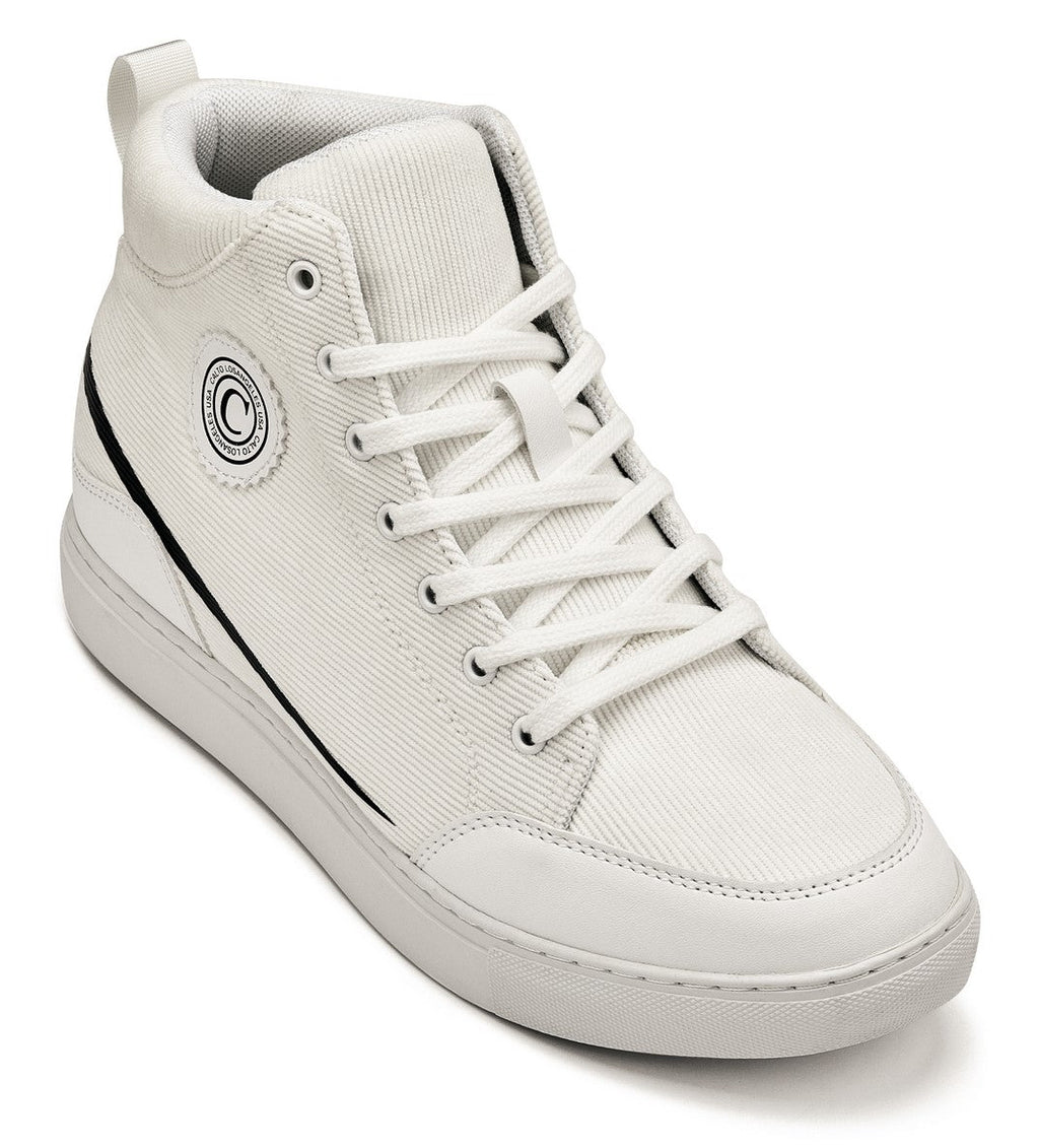CALTO - S4131 - 2.6 Inches Taller (Off-White/White Sole) - Corduroy Ankle Top Sneak-boot - WonderingCloth