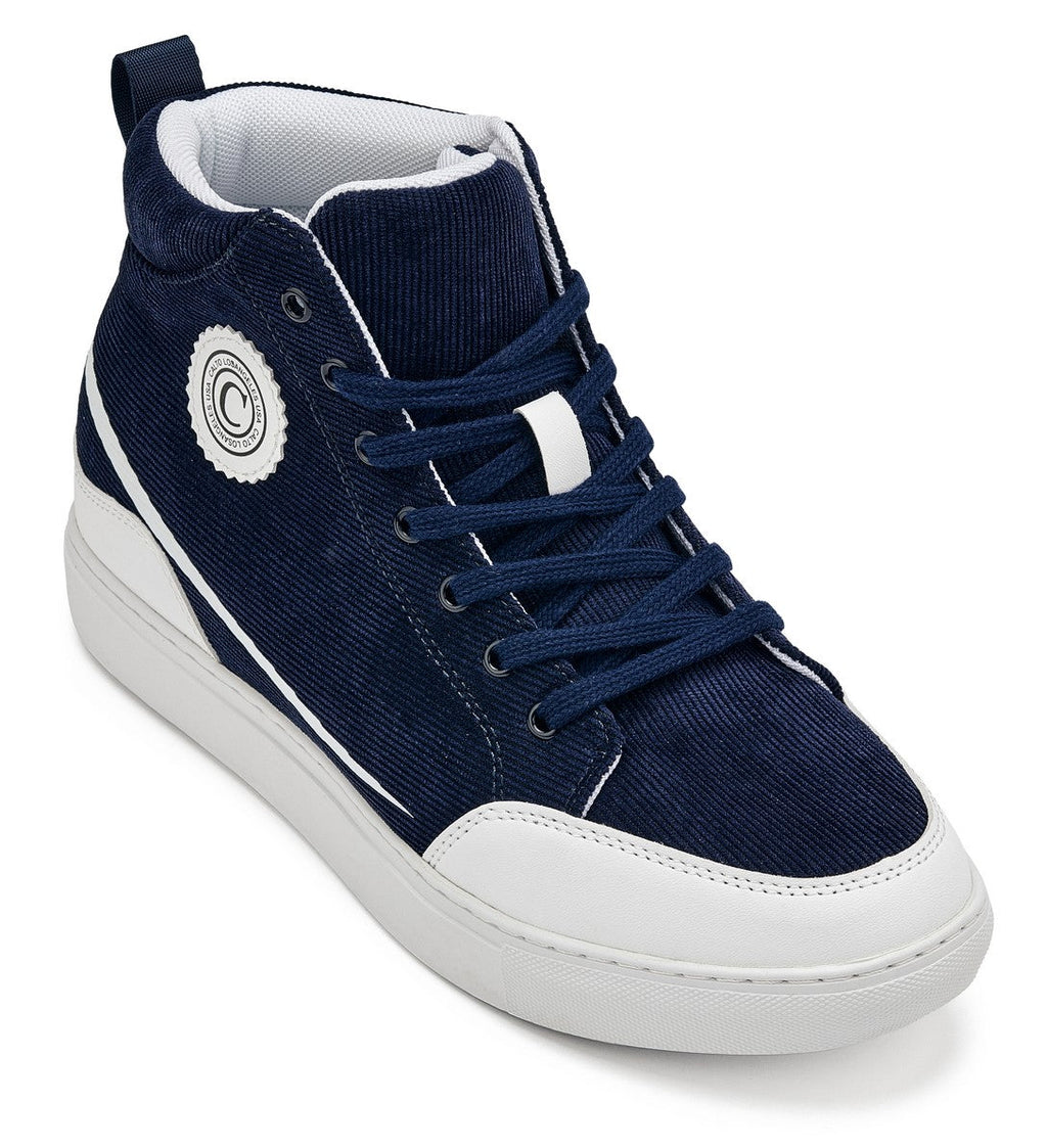 CALTO - S4132 - 2.6 Inches Taller (Navy/White Sole) - Corduroy Ankle Top Sneak-boot - WonderingCloth