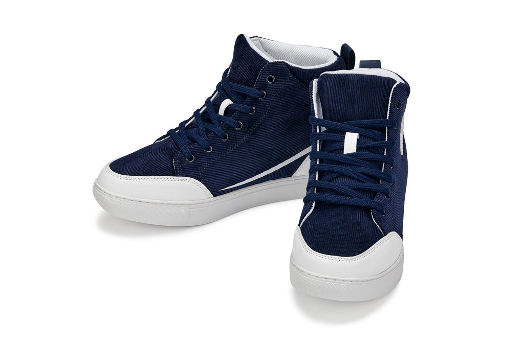 CALTO - S4132 - 2.6 Inches Taller (Navy/White Sole) - Corduroy Ankle Top Sneak-boot - WonderingCloth