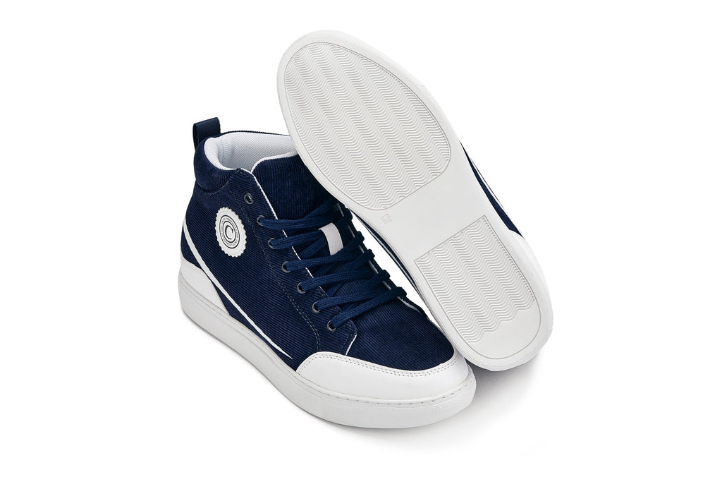 CALTO - S4132 - 2.6 Inches Taller (Navy/White Sole) - Corduroy Ankle Top Sneak-boot - WonderingCloth