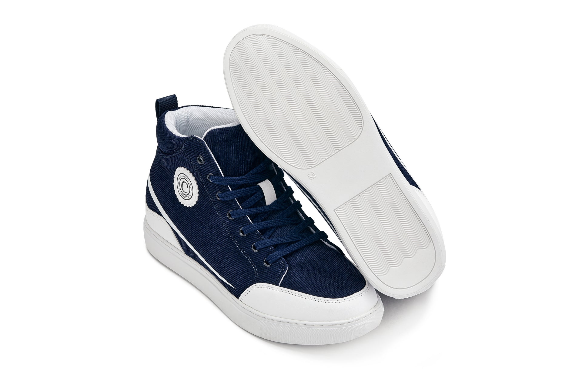 CALTO - S4132 - 2.6 Inches Taller (Navy/White Sole) - Corduroy Ankle Top Sneak-boot - WonderingCloth