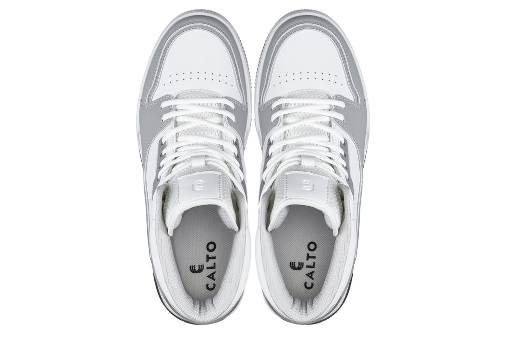 CALTO - S4751 - 3 Inches Taller (White/Grey) - High Top Sneakers - WonderingCloth