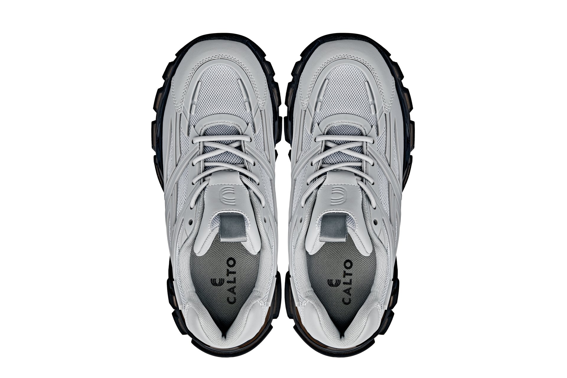 CALTO - S5281 - 2.6 Inches Taller (Cement/Translucent Onyx Sole) - Chunky Sole Sporty Sneakers - WonderingCloth