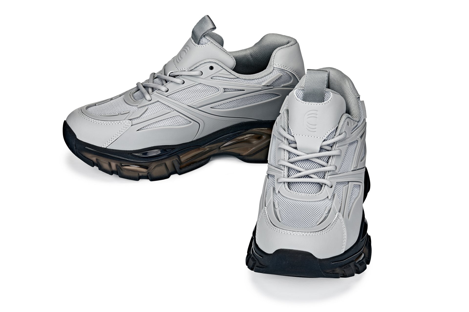 CALTO - S5281 - 2.6 Inches Taller (Cement/Translucent Onyx Sole) - Chunky Sole Sporty Sneakers - WonderingCloth