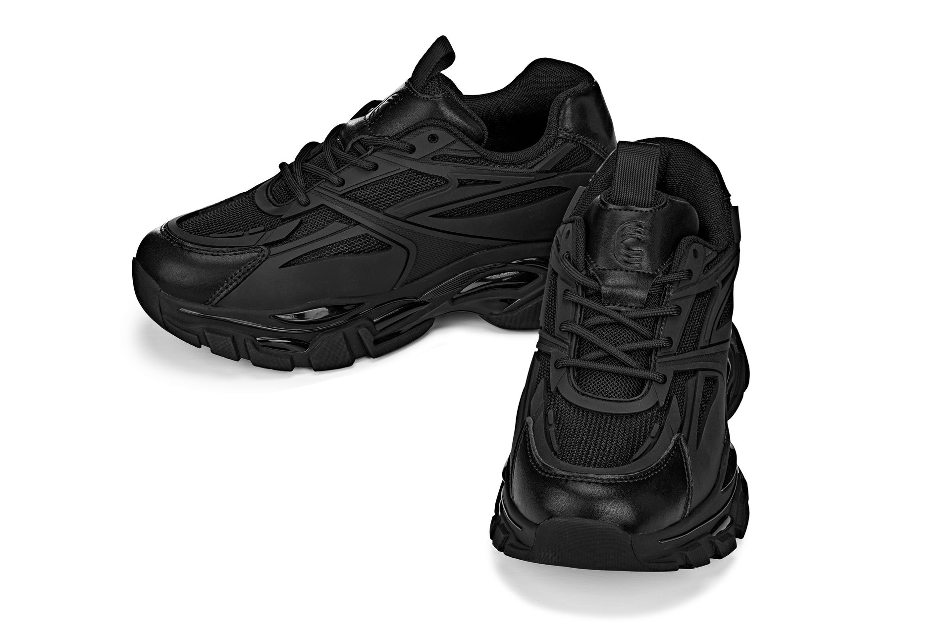 CALTO - S5282 - 2.6 Inches Taller (Jet Black/Onyx Sole) - Chunky Sole Sporty Sneakers - WonderingCloth