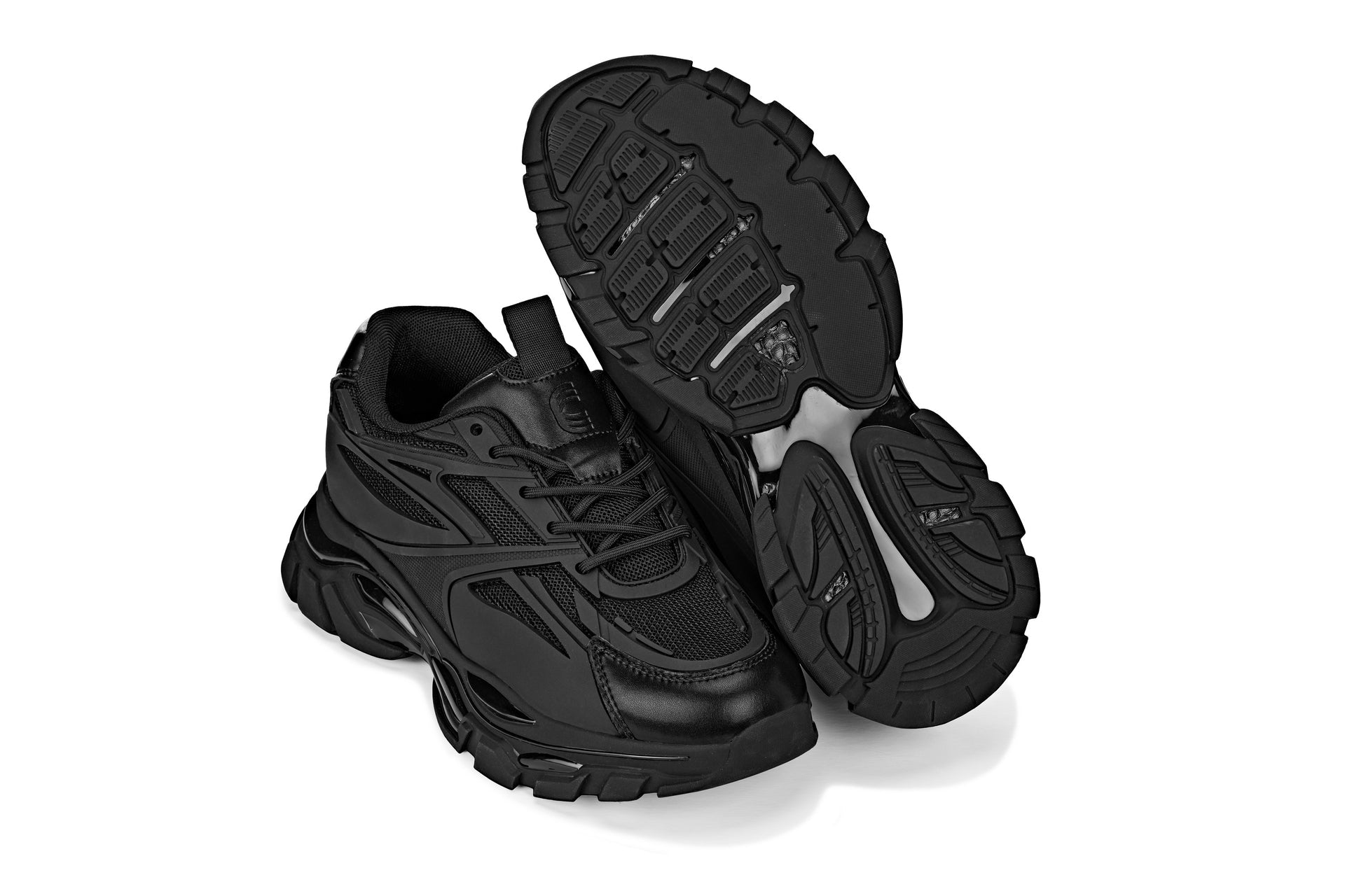 CALTO - S5282 - 2.6 Inches Taller (Jet Black/Onyx Sole) - Chunky Sole Sporty Sneakers - WonderingCloth
