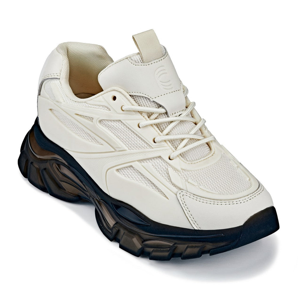 CALTO - S5283 - 2.6 Inches Taller (Beige/Translucent Onyx Sole) - Chunky Sole Sporty Sneakers - WonderingCloth