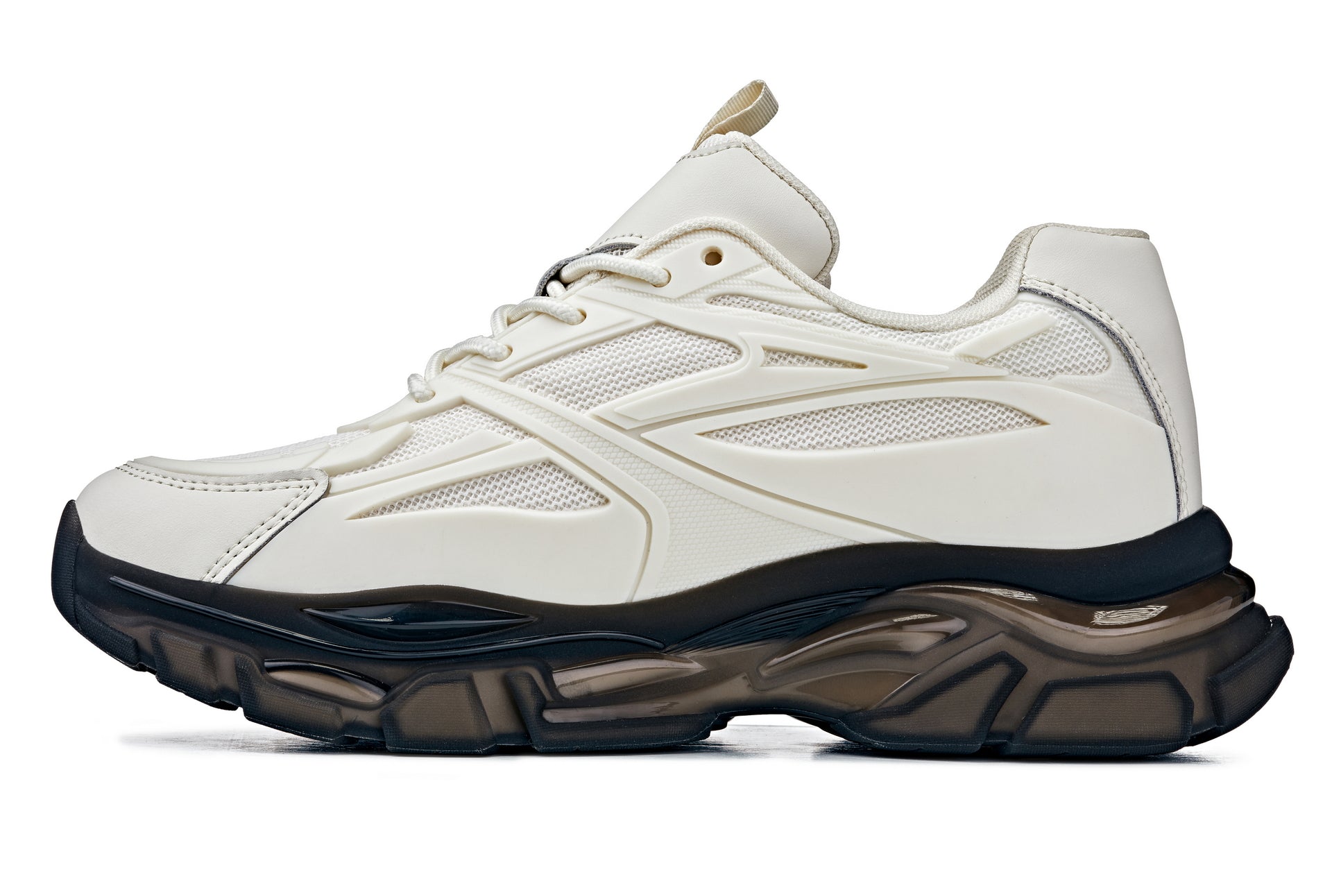 CALTO - S5283 - 2.6 Inches Taller (Beige/Translucent Onyx Sole) - Chunky Sole Sporty Sneakers - WonderingCloth