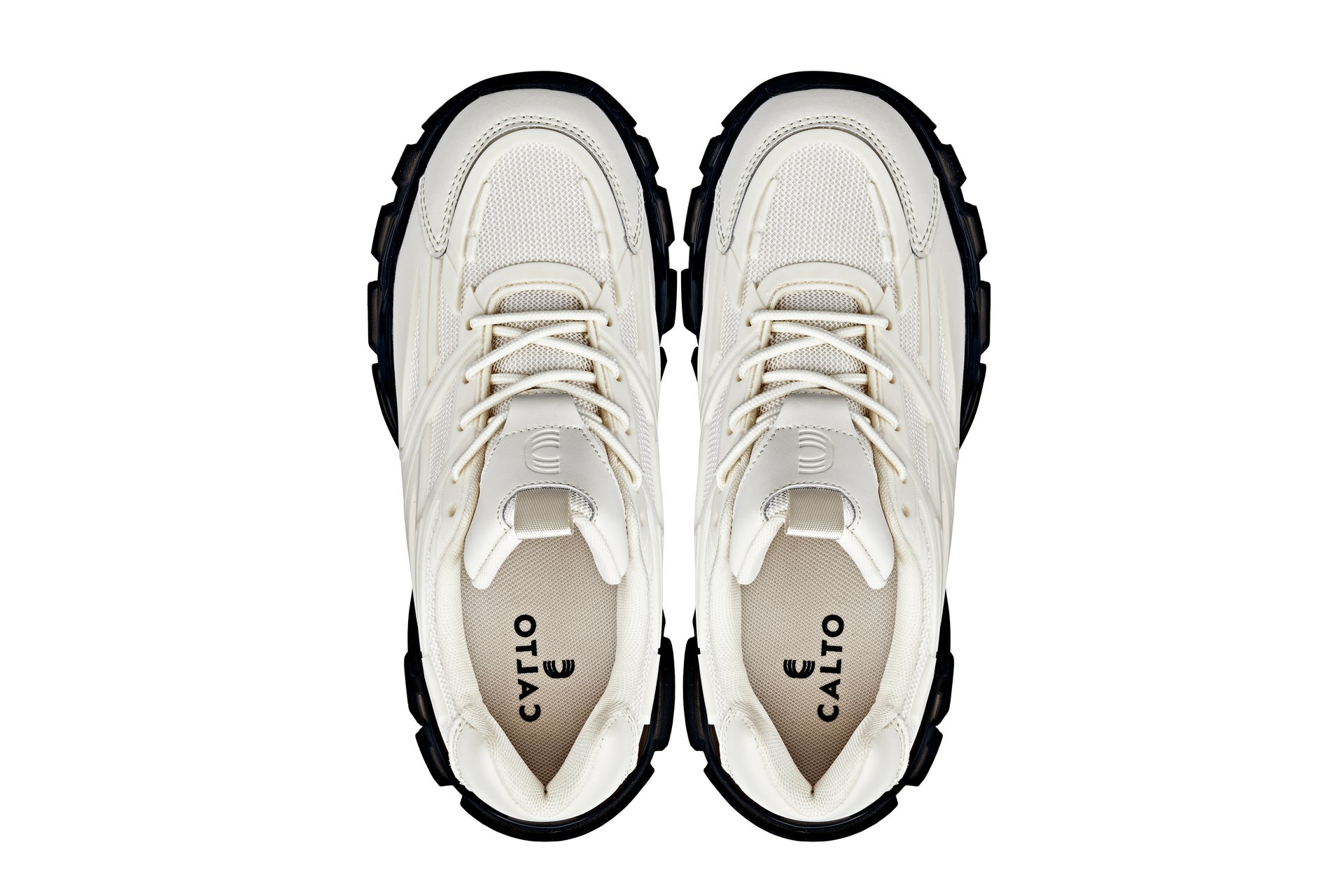 CALTO - S5283 - 2.6 Inches Taller (Beige/Translucent Onyx Sole) - Chunky Sole Sporty Sneakers - WonderingCloth