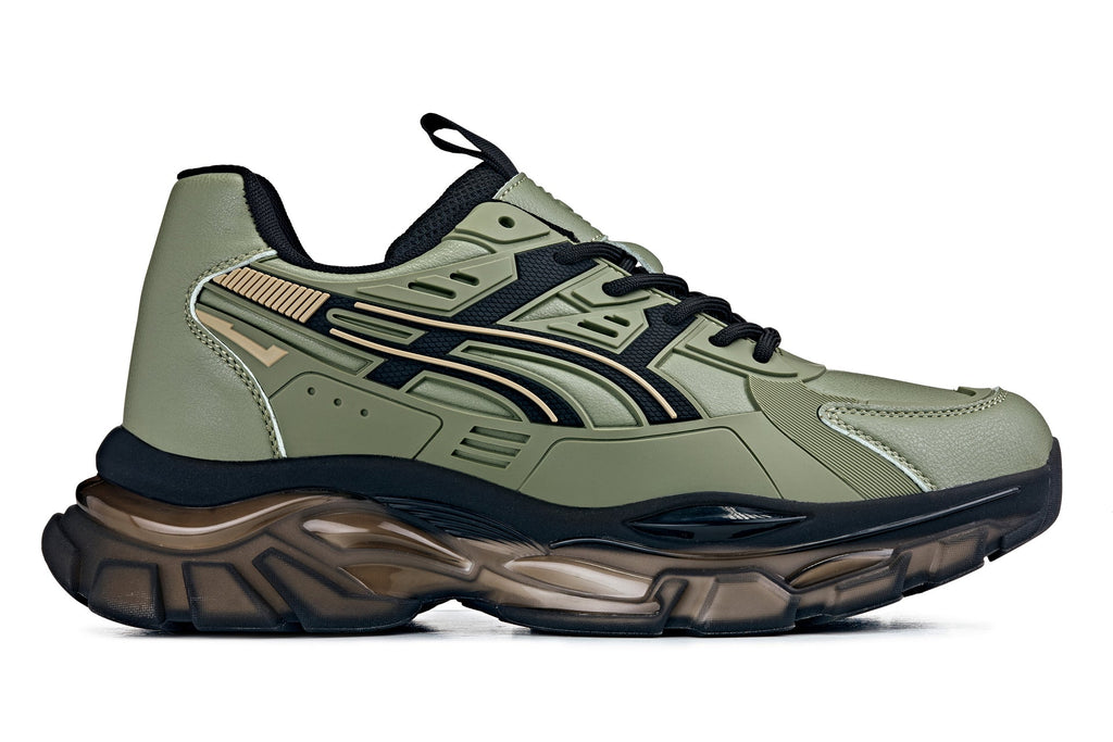 CALTO - S5284 - 2.6 Inches Taller (Khaki Green/Translucent Onyx Sole) - Chunky Sole Sporty Sneakers - WonderingCloth