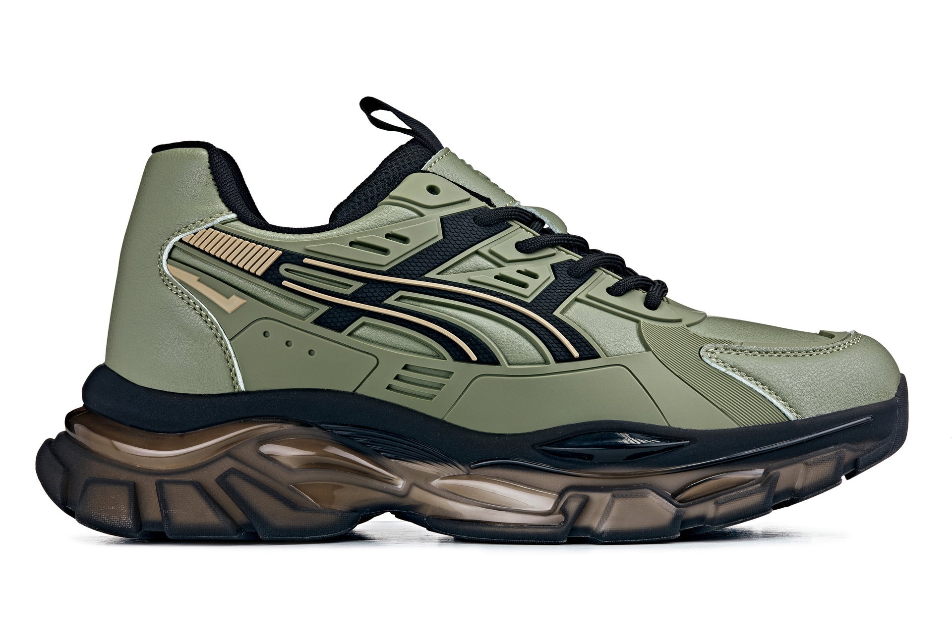 CALTO - S5284 - 2.6 Inches Taller (Khaki Green/Translucent Onyx Sole) - Chunky Sole Sporty Sneakers - WonderingCloth