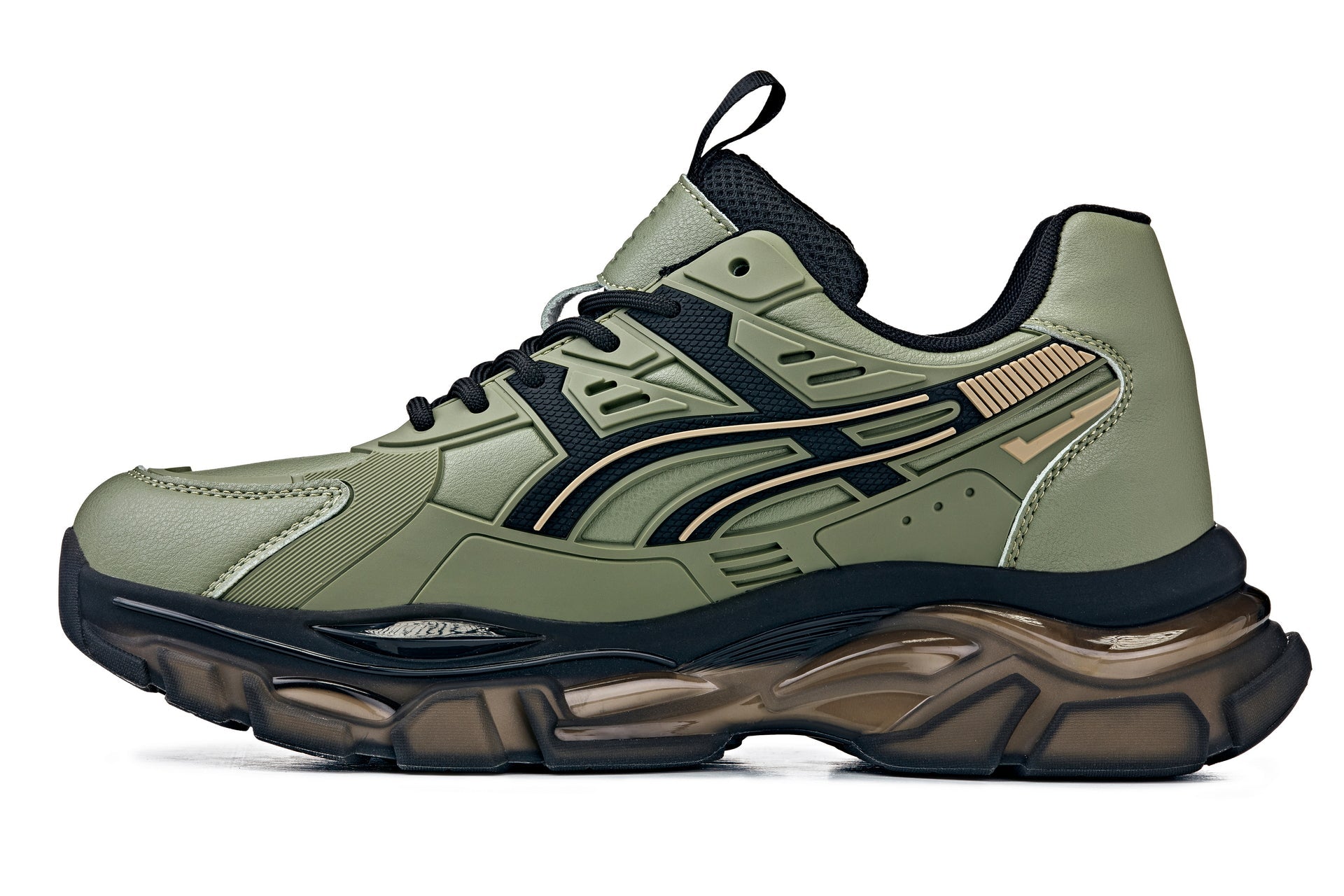 CALTO - S5284 - 2.6 Inches Taller (Khaki Green/Translucent Onyx Sole) - Chunky Sole Sporty Sneakers - WonderingCloth