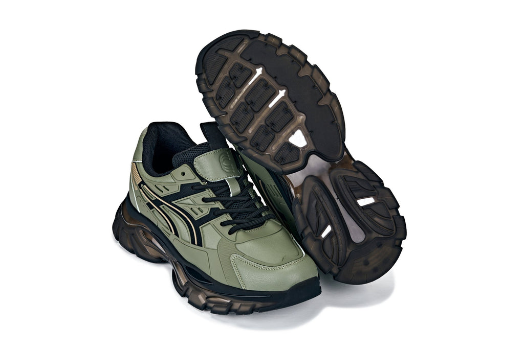 CALTO - S5284 - 2.6 Inches Taller (Khaki Green/Translucent Onyx Sole) - Chunky Sole Sporty Sneakers - WonderingCloth